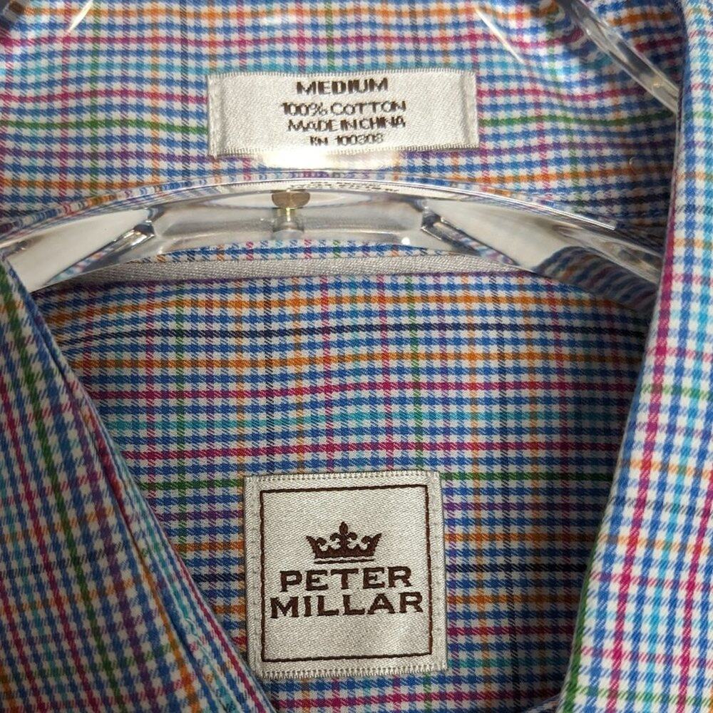 Peter Millar Multicolor Gingham Cotton Shirt Long Sleeve Button Down Size M - Picture 2 of 6